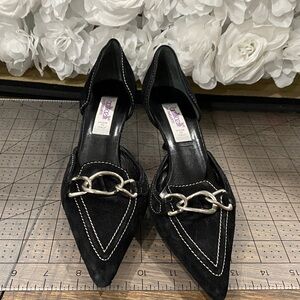 Botticelli by Paralanti Black Pointed Toe Heels with Silver Chain Detail